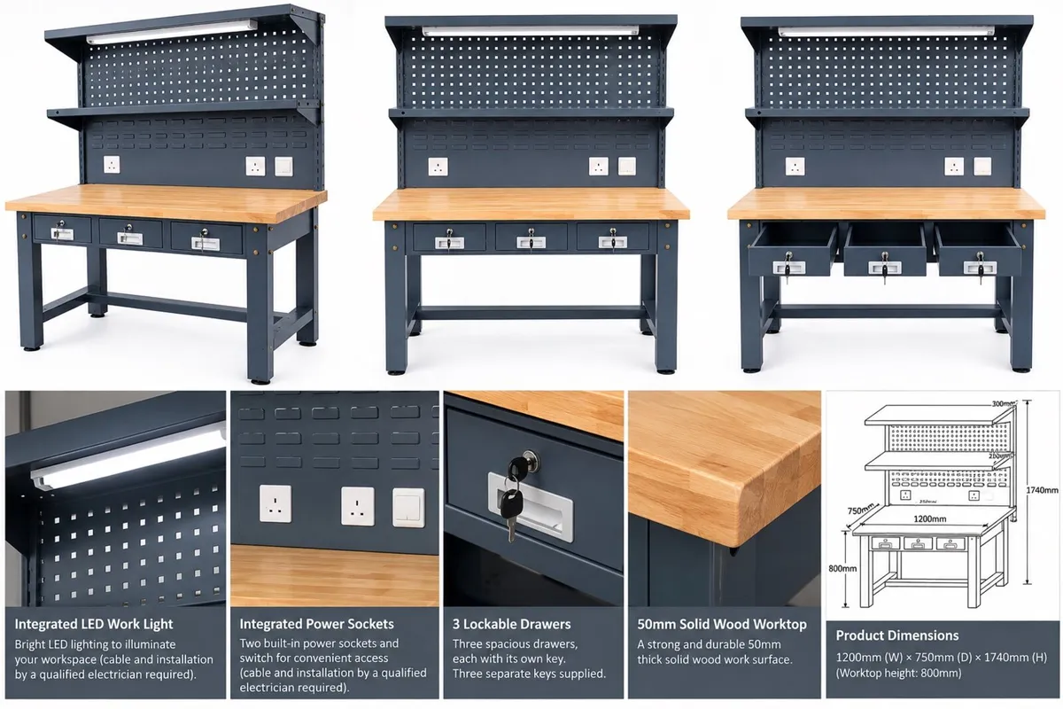 Heavy Duty Workbench with lockable drawers - Image 3
