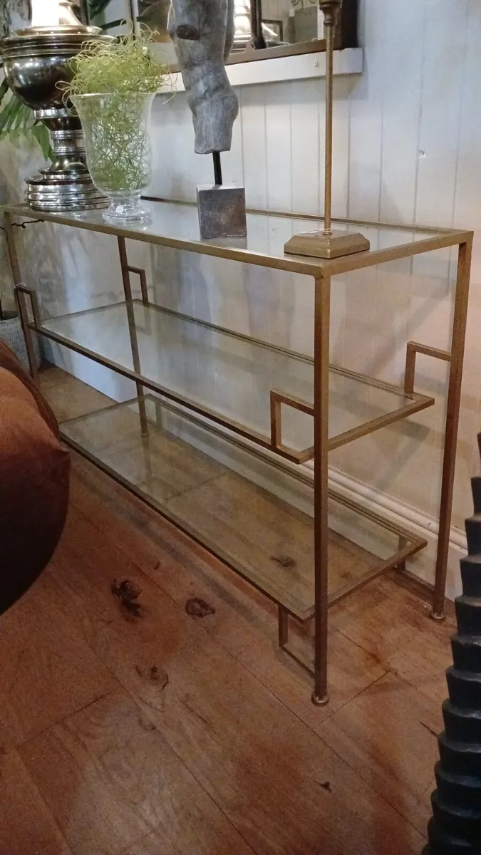 Beautiful brass and glass console table - Image 3