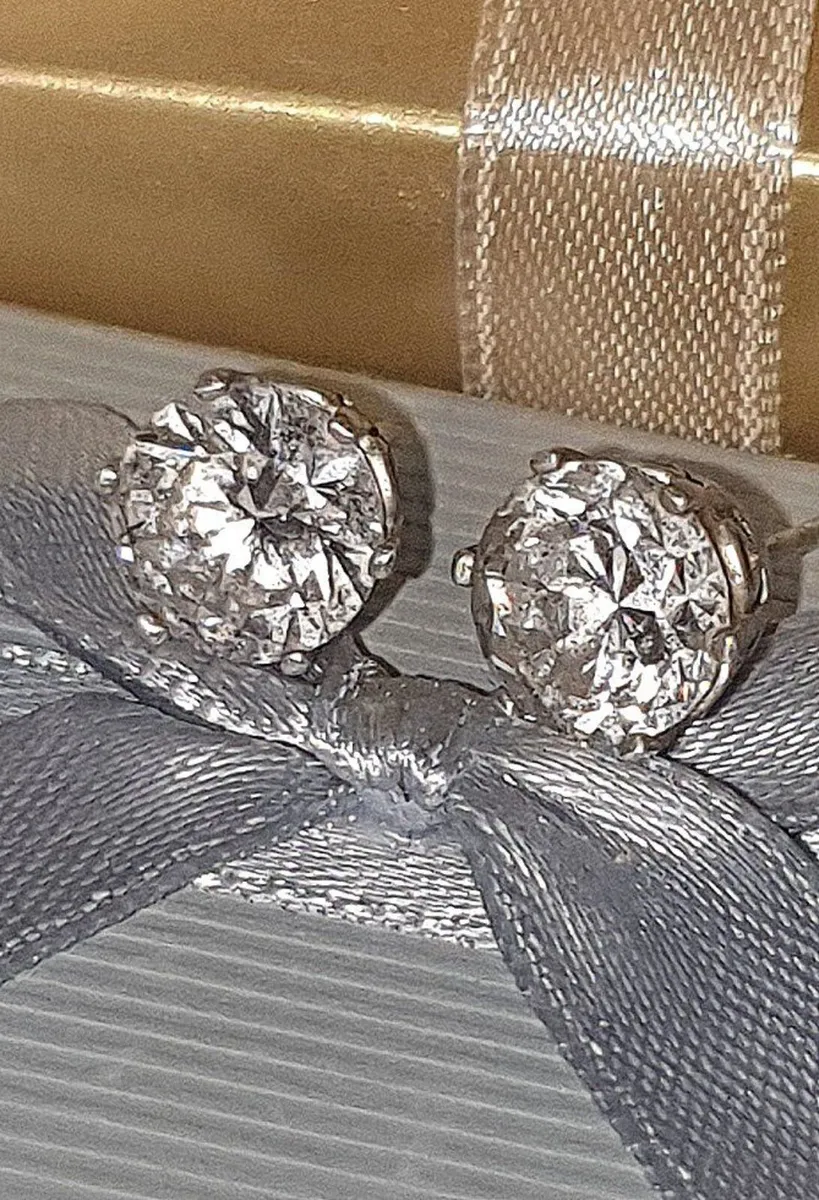 Vintage Hallmarked Silver White Sapphire  Earrings - Image 2