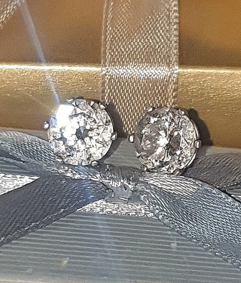 Vintage Hallmarked Silver White Sapphire  Earrings - Image 1