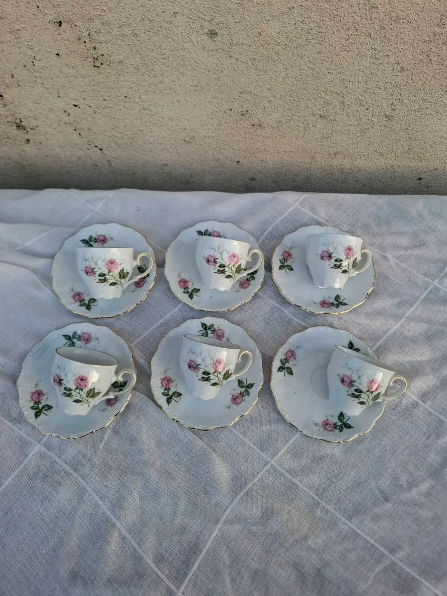 6 rose china espresso cups and saucers - Image 1