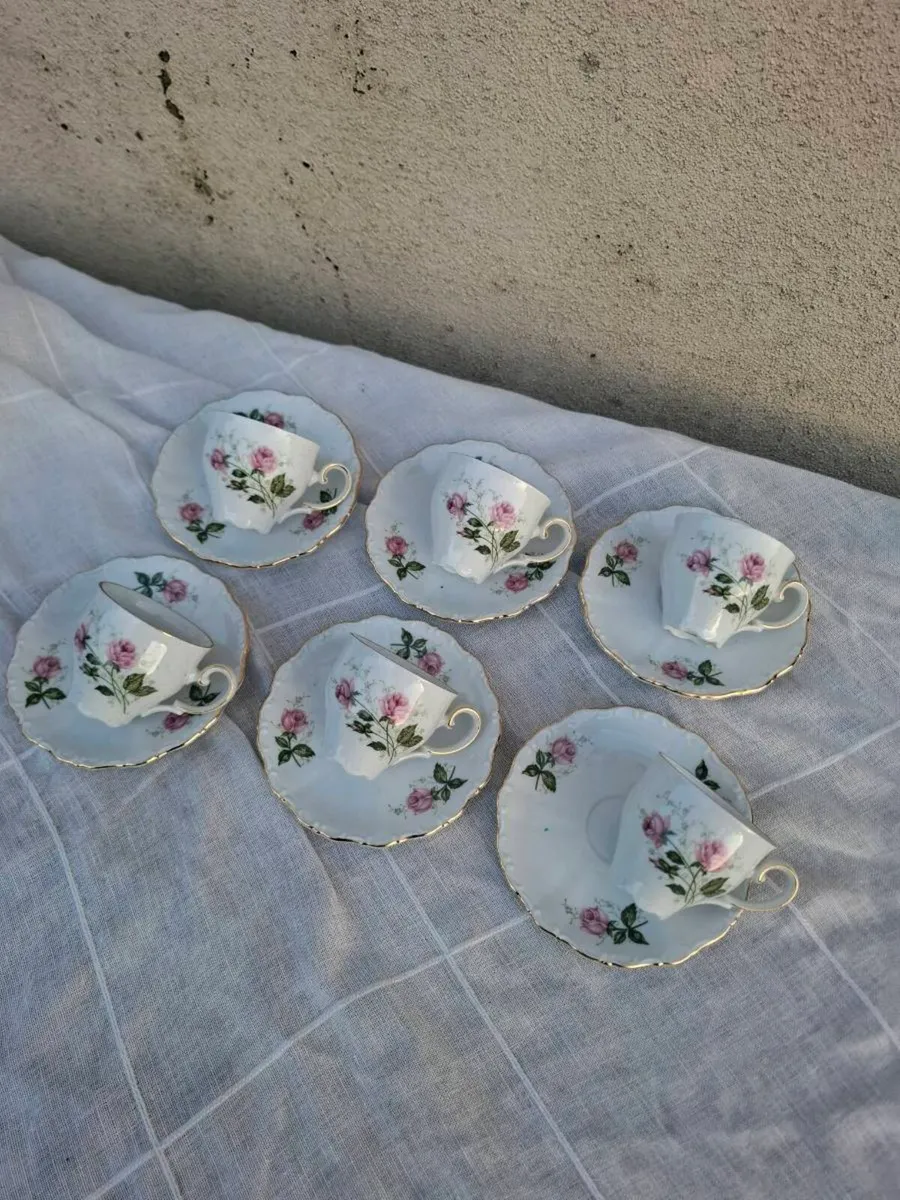 6 rose china espresso cups and saucers - Image 2