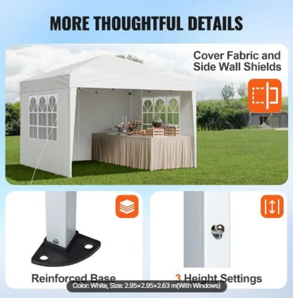 Pop Up Canopy, 2.95 x 2.95 m Instant Canopy - Image 2