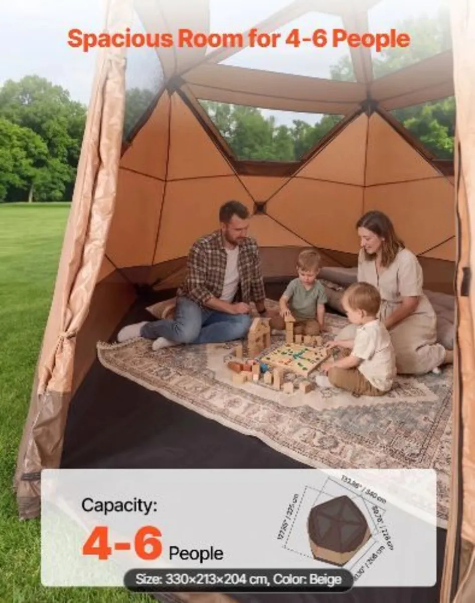 Camping Tent, 6 Person Pop Up Instant Cabin - Image 4