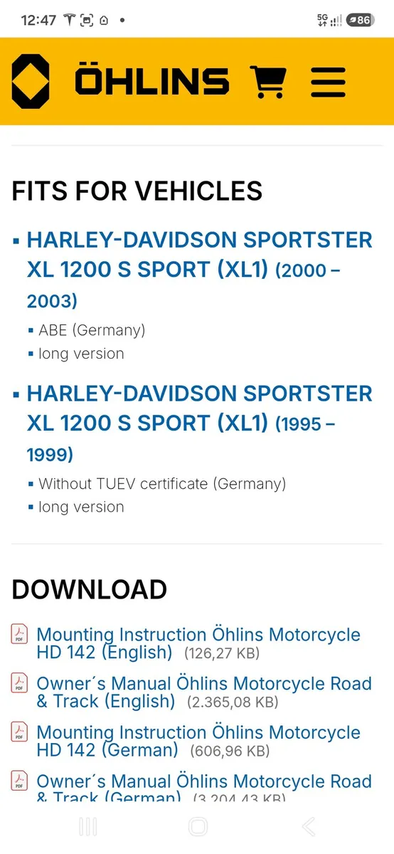 Harley Davidson Sportster XL1200S Ohlins shocks - Image 2