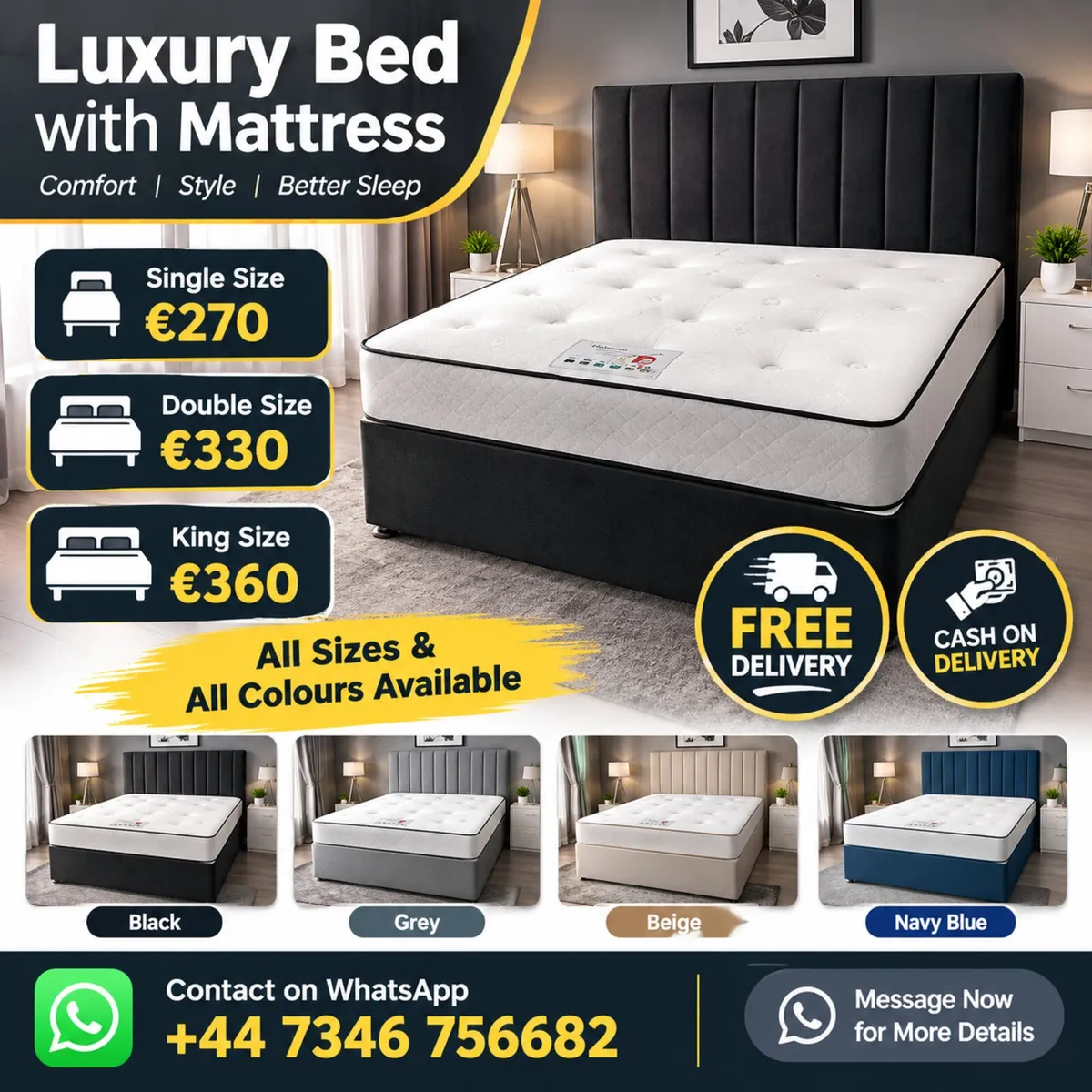 Luxury Divan Bed with Mattress – All Sizes & Colou - Image 1