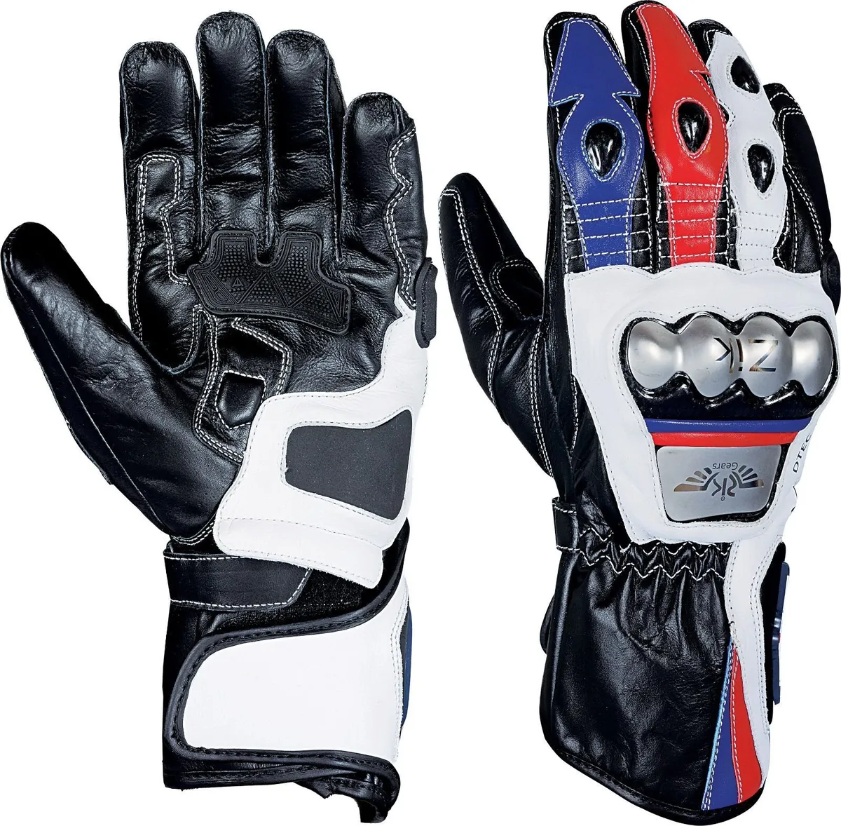 Premium Black & White Leather Motorcycle Gloves - Image 2