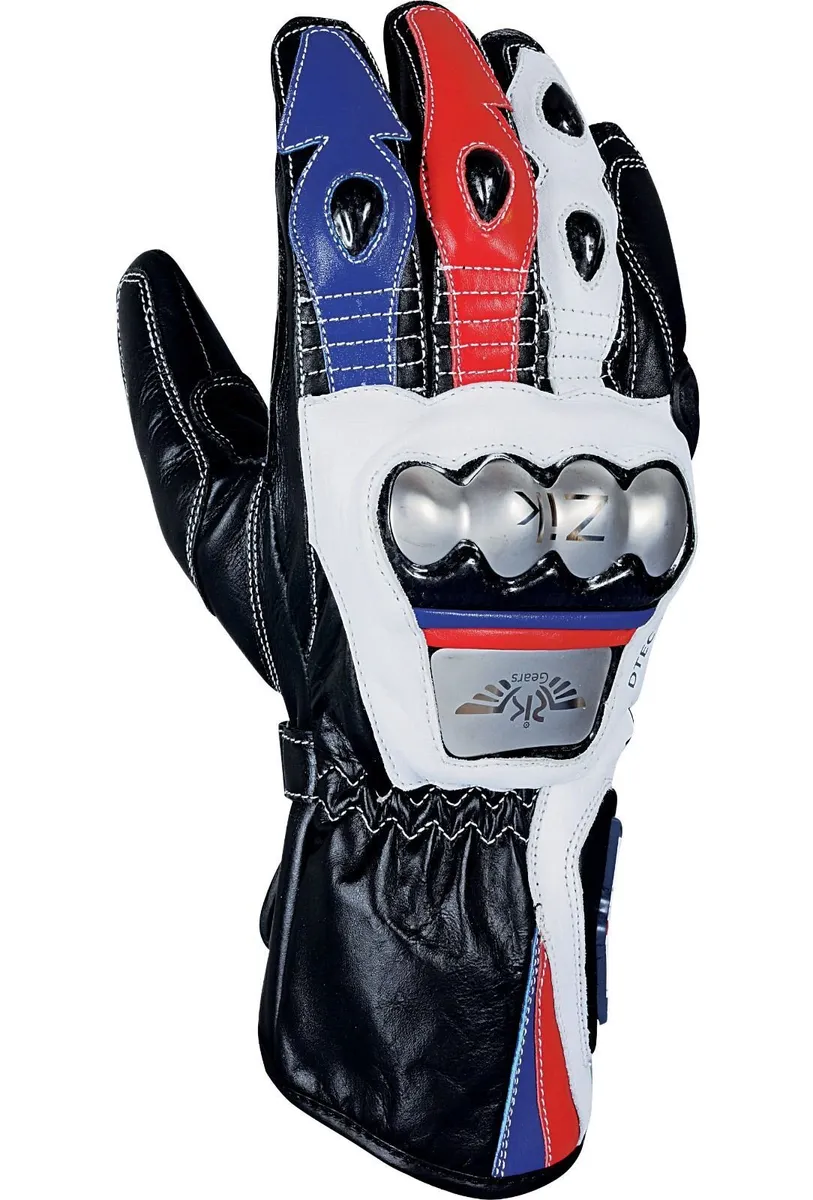 Premium Black & White Leather Motorcycle Gloves - Image 3