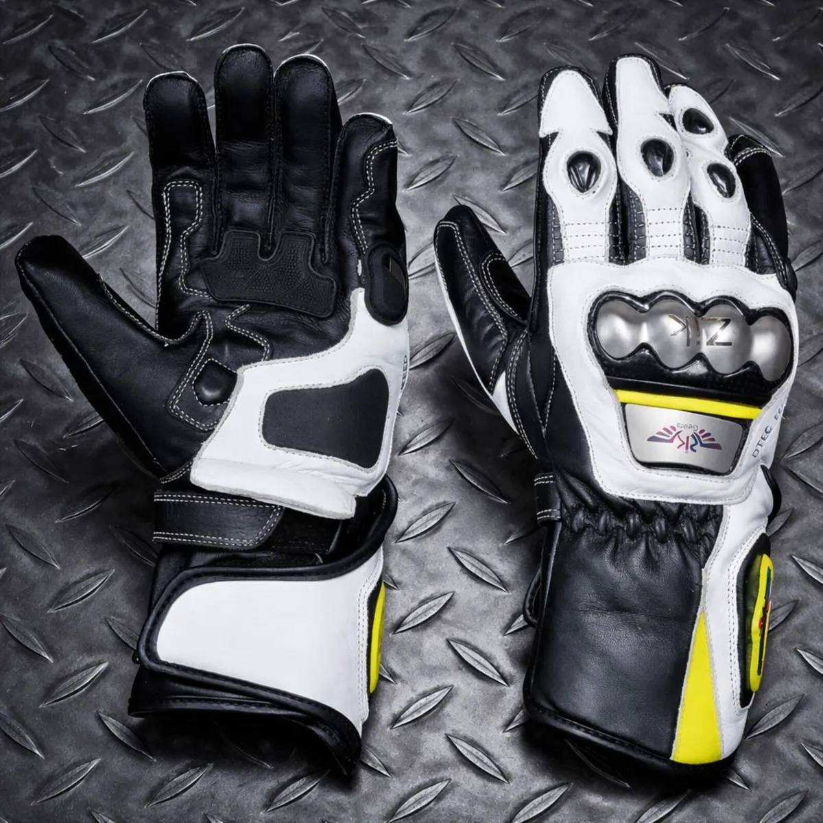 Premium Black & White Leather Motorcycle Gloves - Image 2