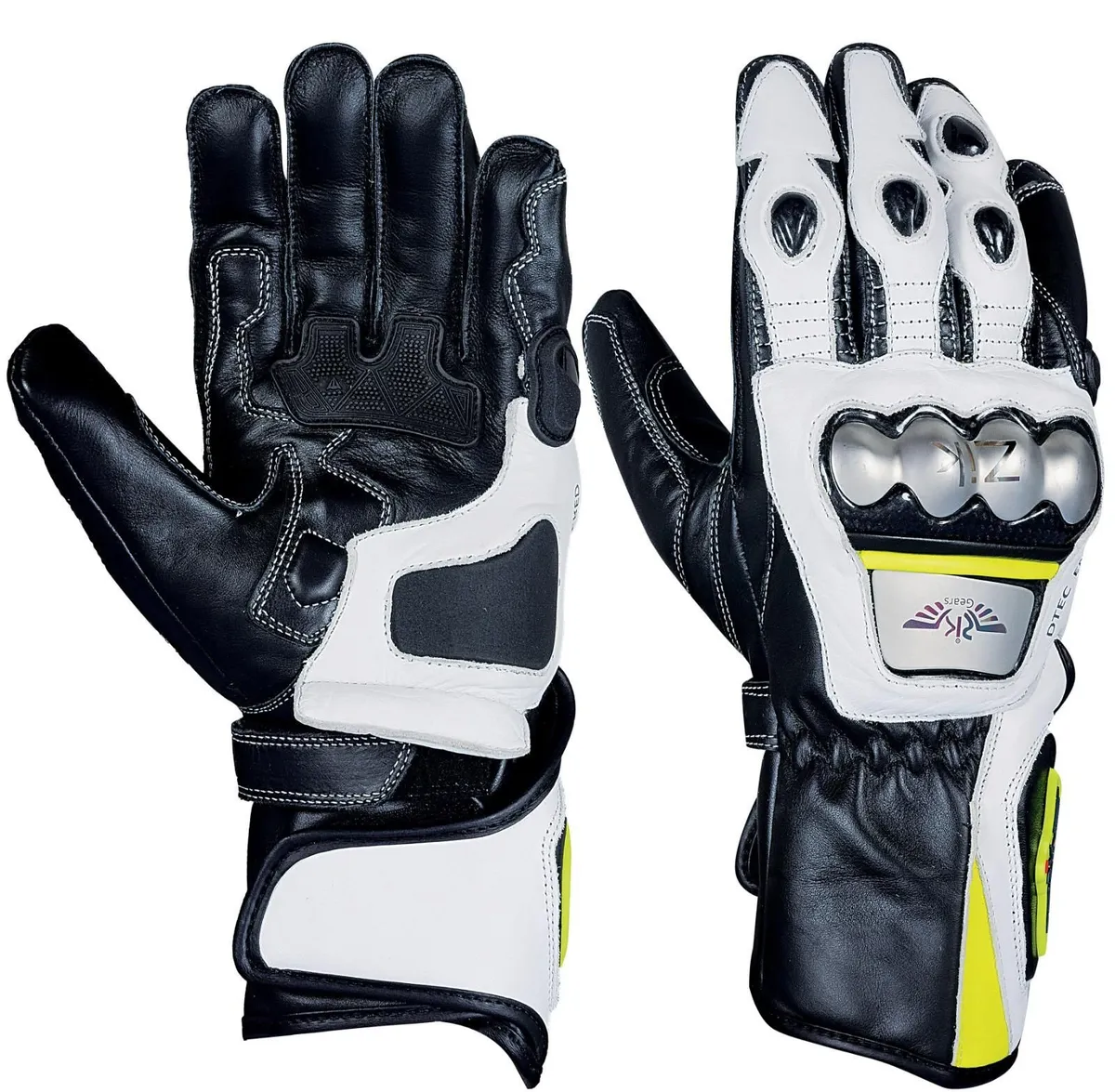 Premium Black & White Leather Motorcycle Gloves - Image 4