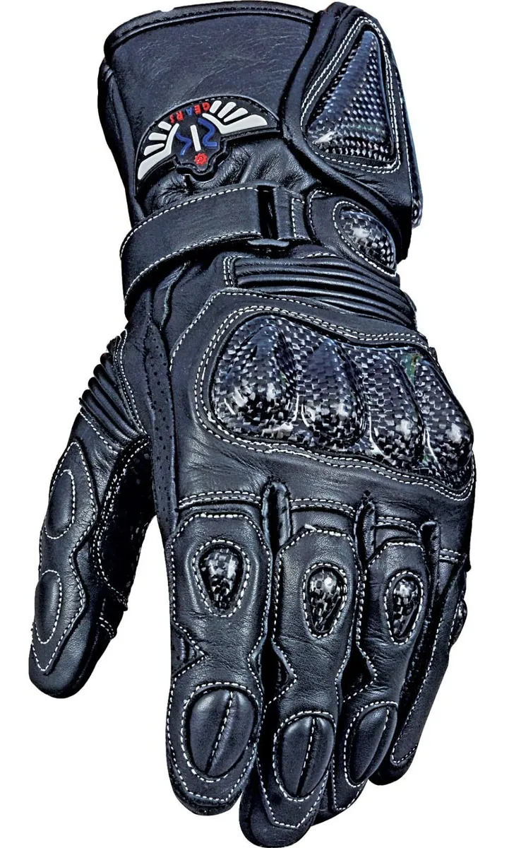 Premium Black Leather Motorcycle Gloves - Image 2