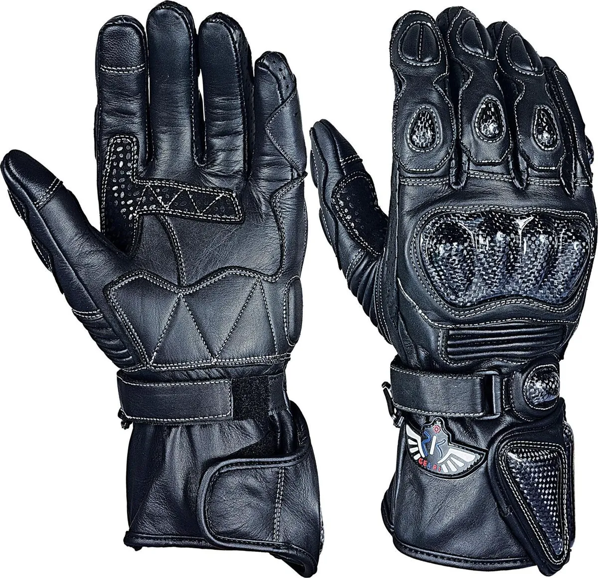 Premium Black Leather Motorcycle Gloves - Image 3