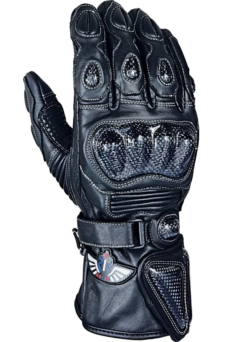 Premium Black Leather Motorcycle Gloves - Image 4