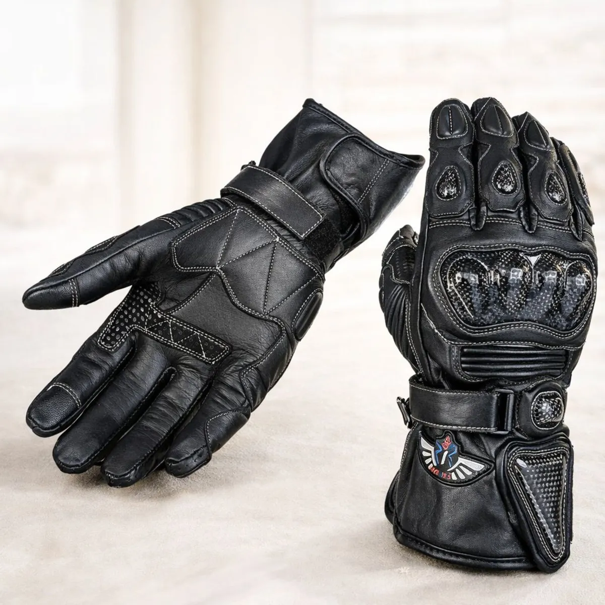 Premium Black Leather Motorcycle Gloves - Image 1