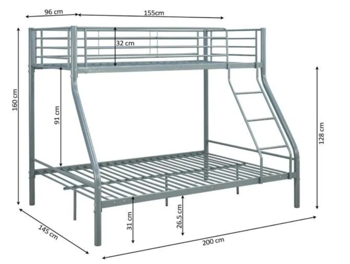 Grey Single over Small Double Metal Bunk Bed - Image 2