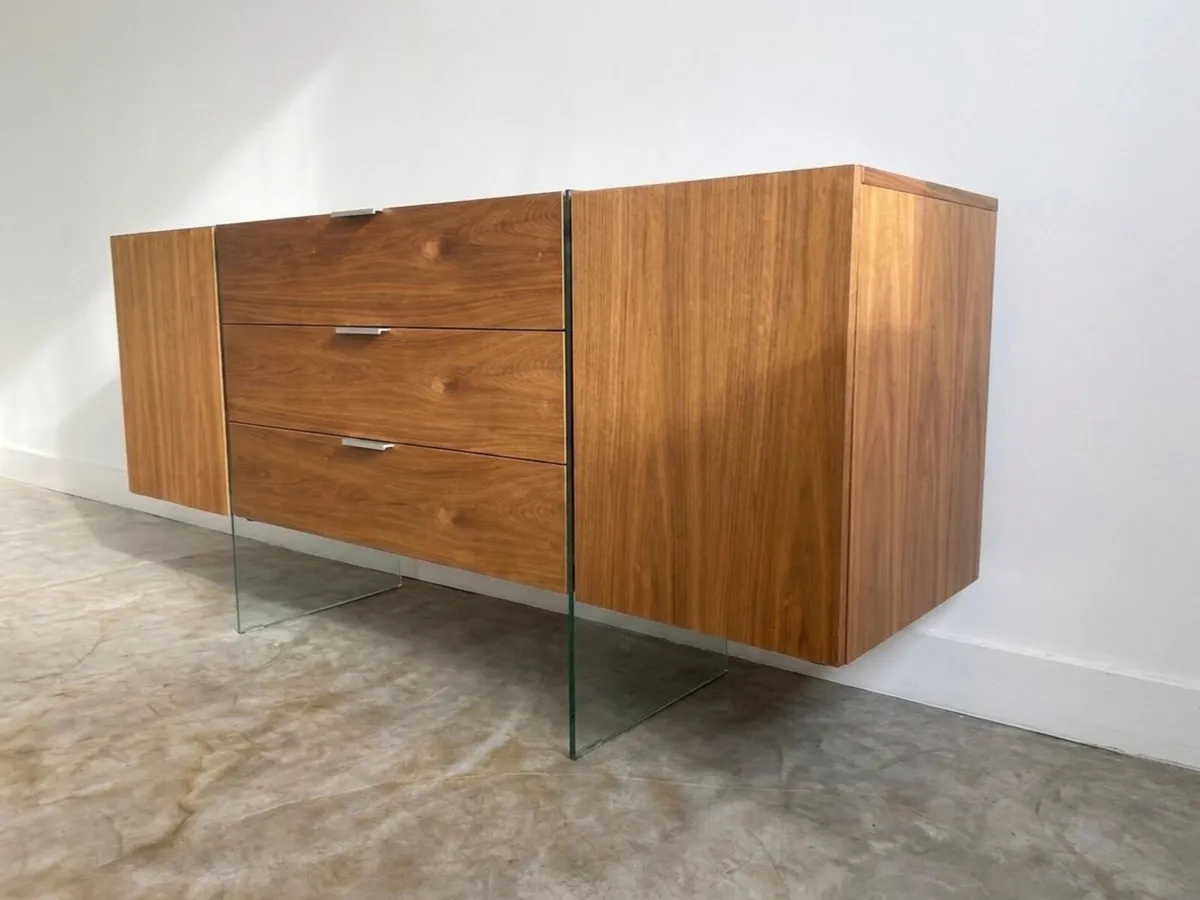 Vintage Mid Century Walnut & Glass Sideboard - Image 2