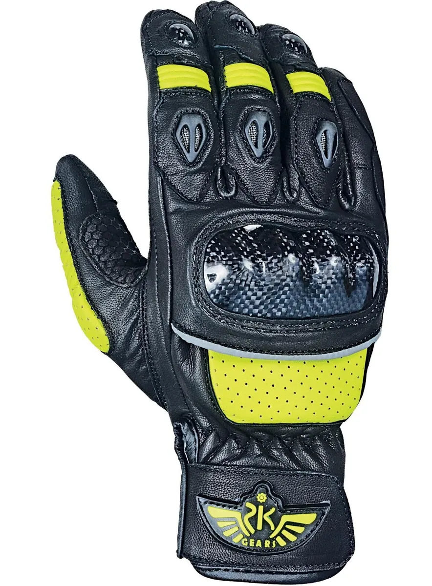 Women's Black & Yellow Leather Motorcycle Gloves - Image 2