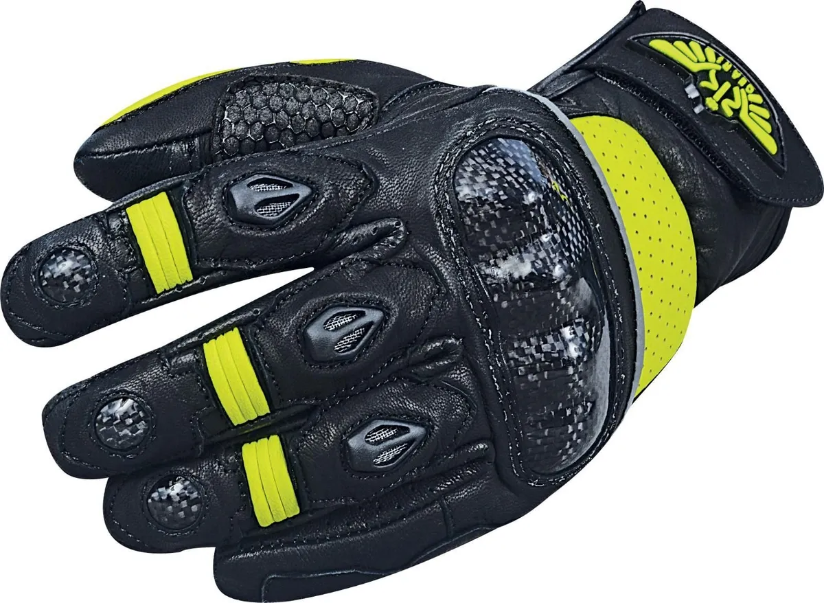 Women's Black & Yellow Leather Motorcycle Gloves - Image 4