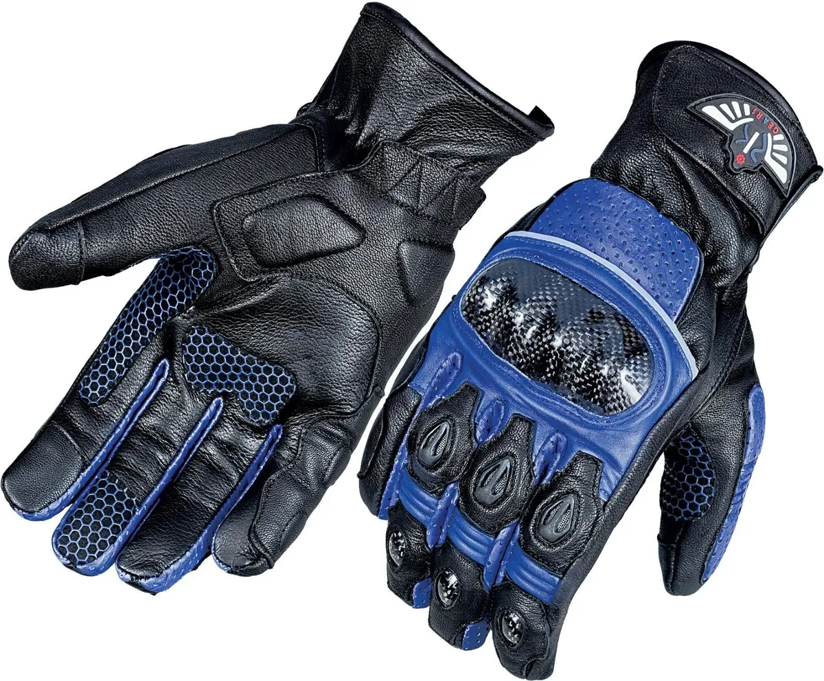 Black & Blue Leather Motorcycle Riding Gloves - Image 3