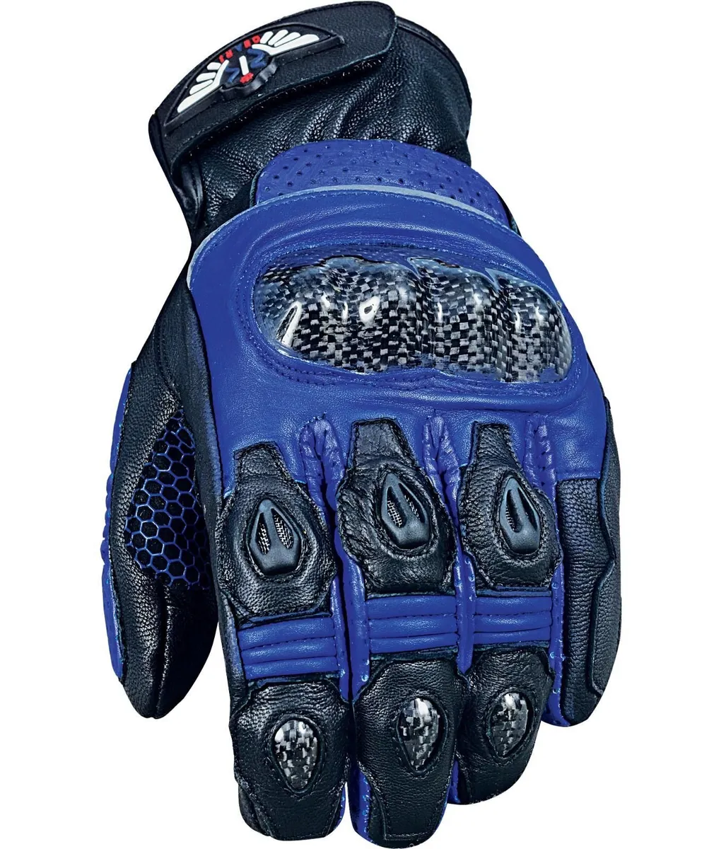 Black & Blue Leather Motorcycle Riding Gloves - Image 4