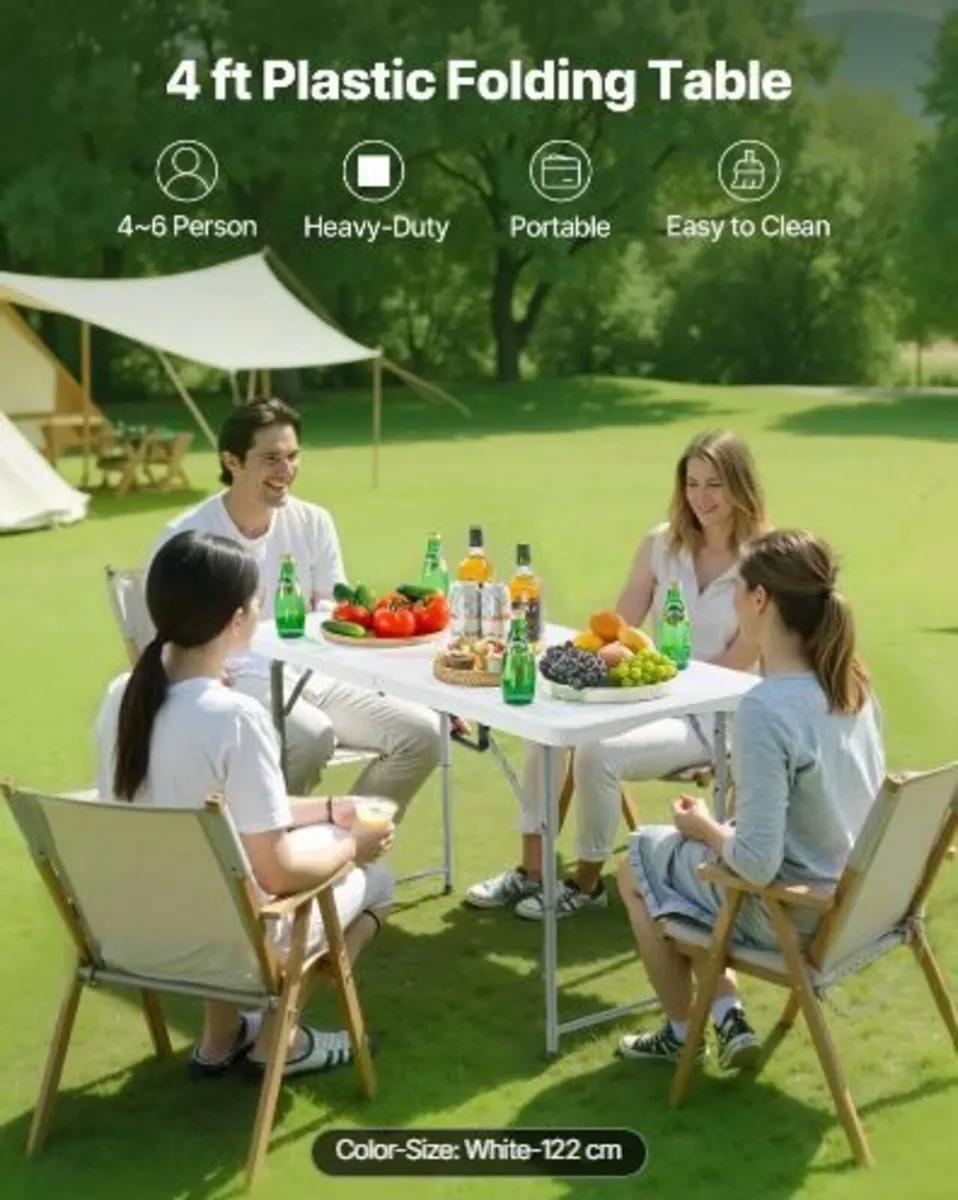 Folding Table, 4 Ft Heavy Duty Portable - Image 3