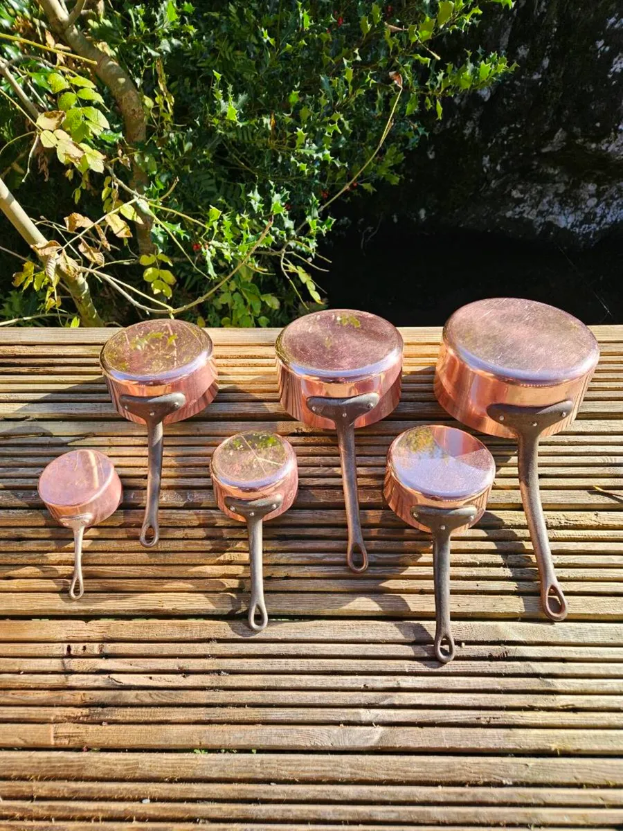 6 Vintage French Copper Pots - Nationwide Delivery - Image 1