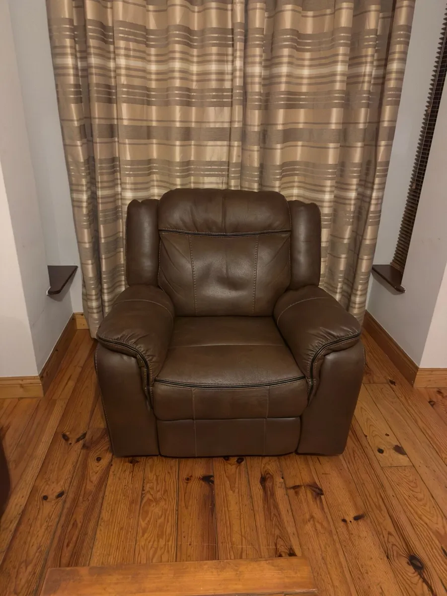 Brown recliner leather couch three piece - Image 2