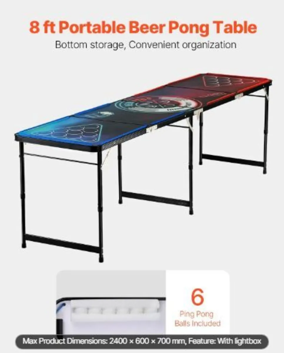 2.4 m Portable Beer Pong Table, LED Lights - Image 2