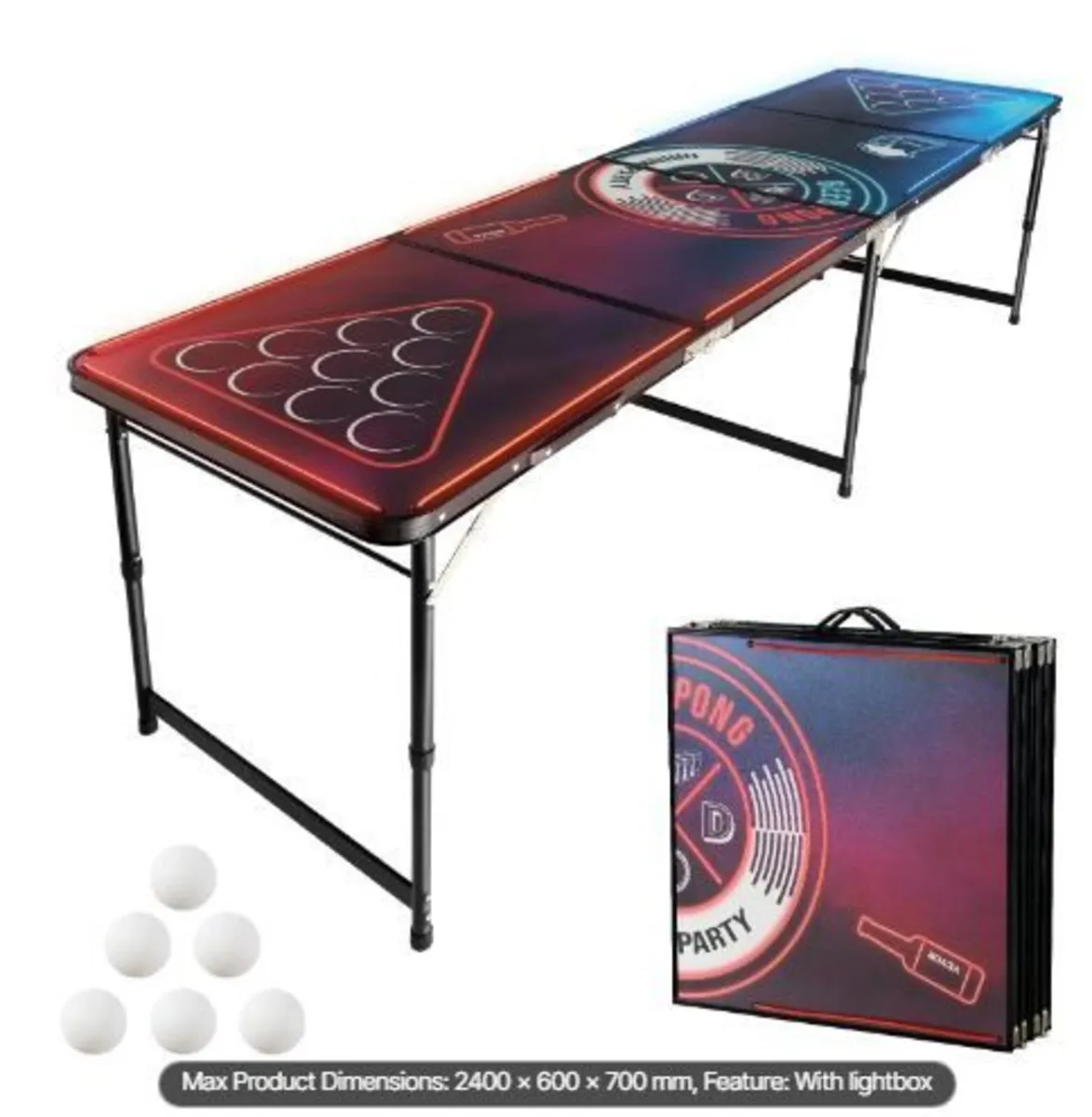 2.4 m Portable Beer Pong Table, LED Lights - Image 3
