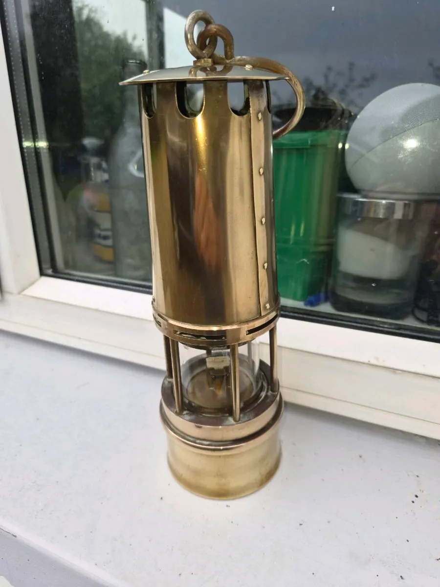 Large  old brass miners lamp - Image 1