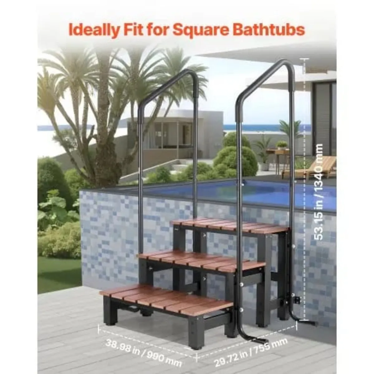 Hot Tub Step with Handrail, 3-Step Spa Outdoor Sta - Image 3
