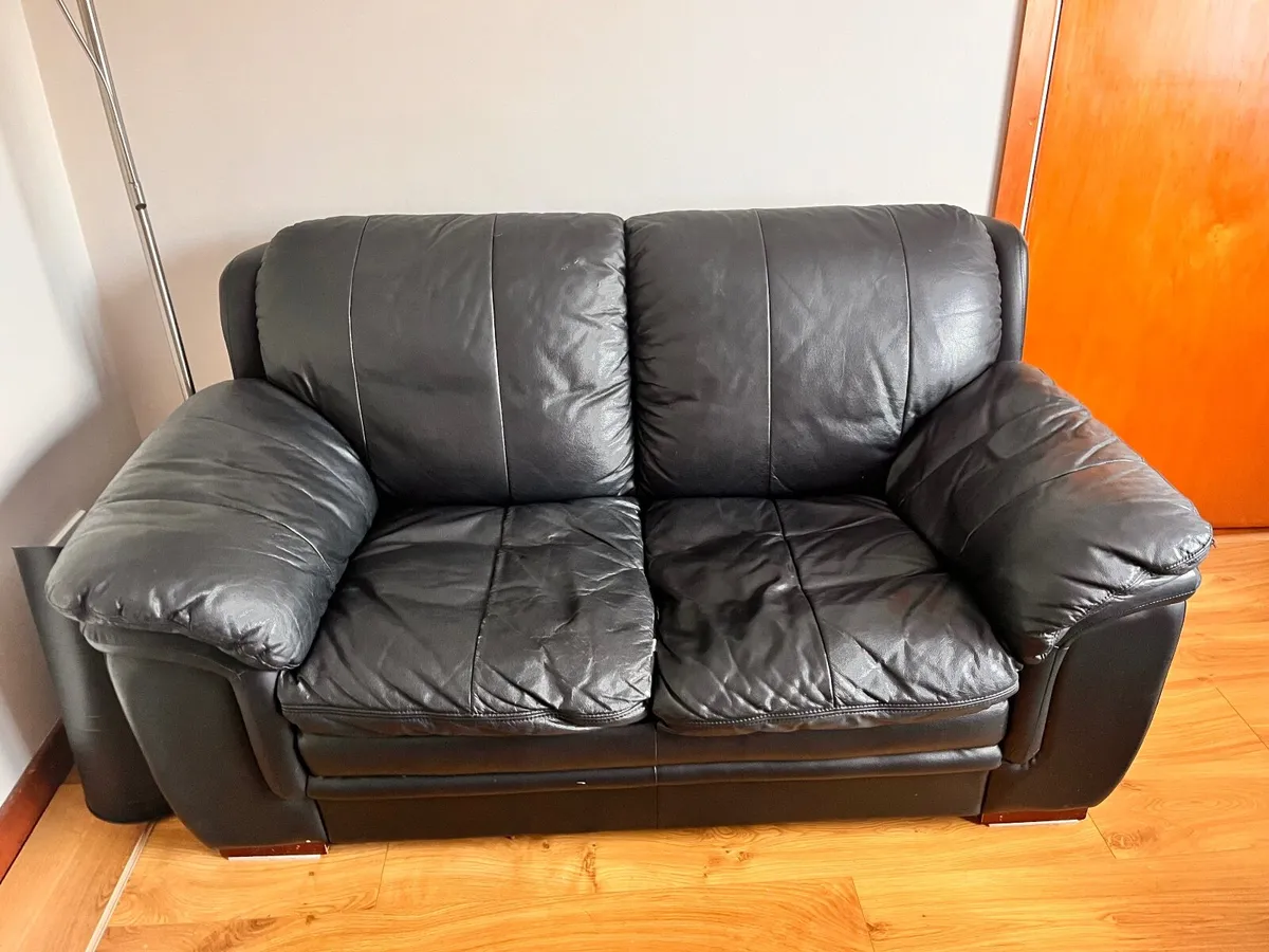 3+2 black leather couch - Image 4