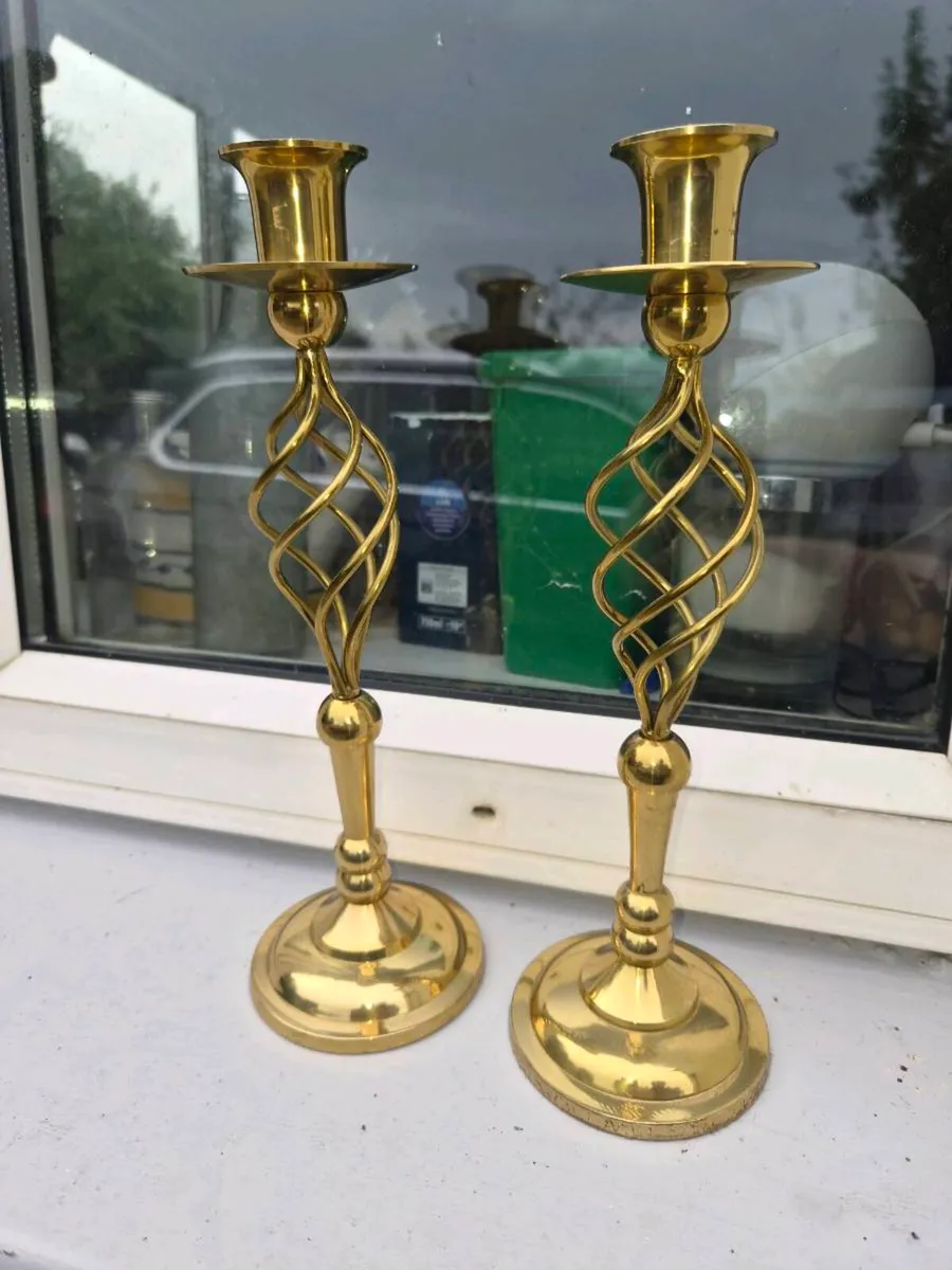 Old  brass. Barley twist candle stick holders - Image 1