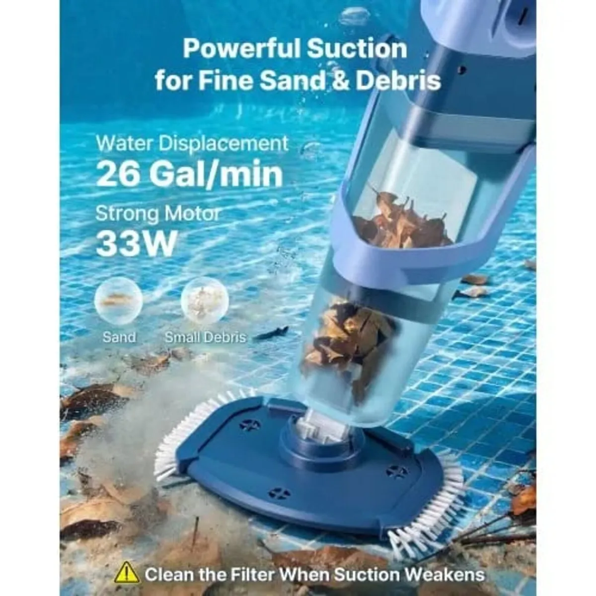 Handheld Pool Vacuum, 100 L/min Cordless Spa Hot T - Image 3