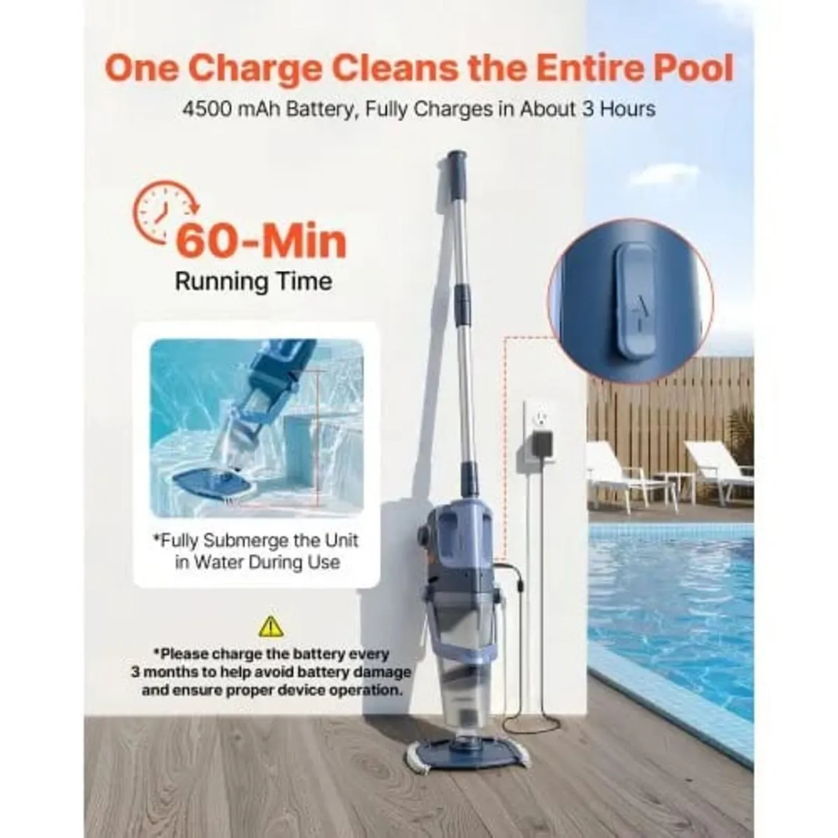 Handheld Pool Vacuum, 100 L/min Cordless Spa Hot T - Image 4