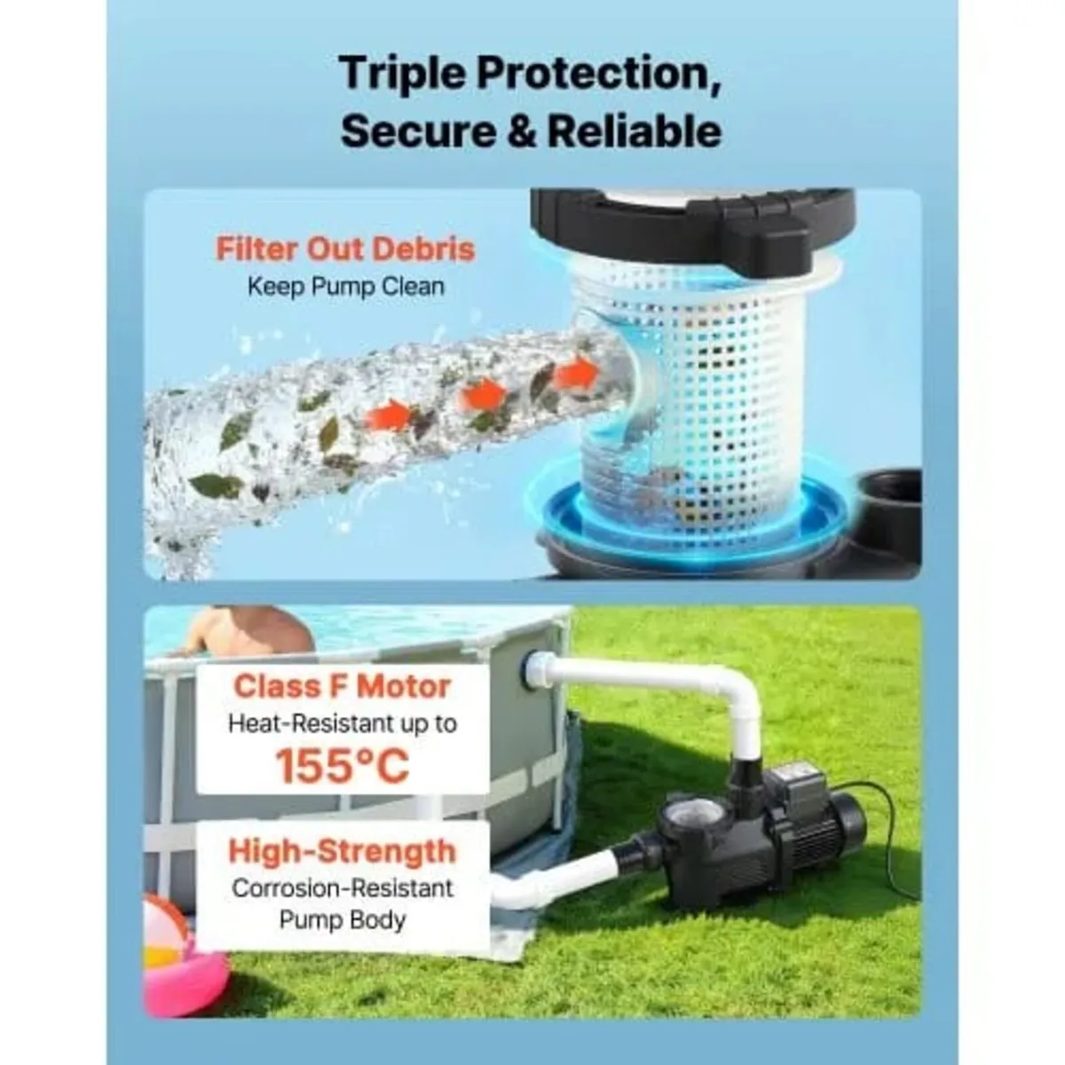 Pool Pump, 550W, 14,000 L/H Max Flow Single Speed - Image 4