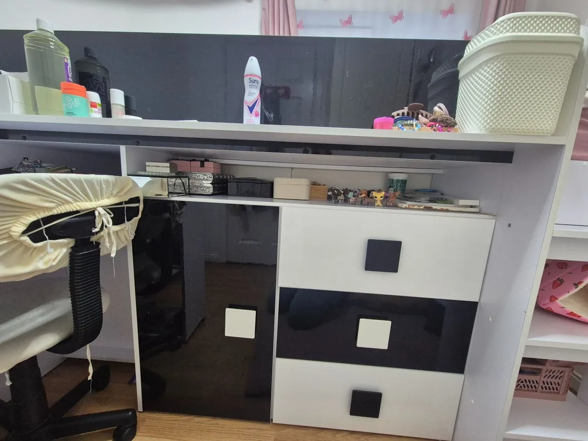 High sleeper bunk bed with desk and shelfs - Image 3