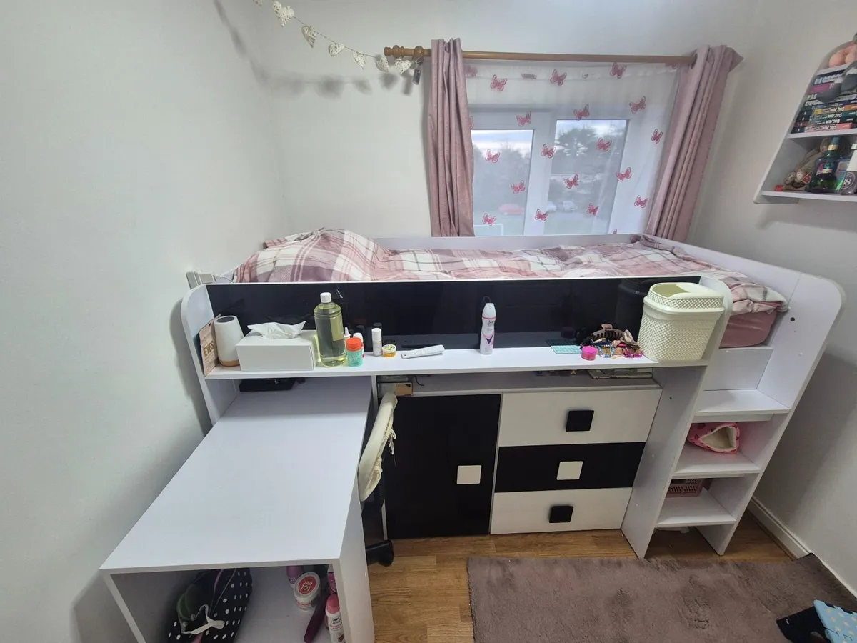 High sleeper bunk bed with desk and shelfs - Image 1