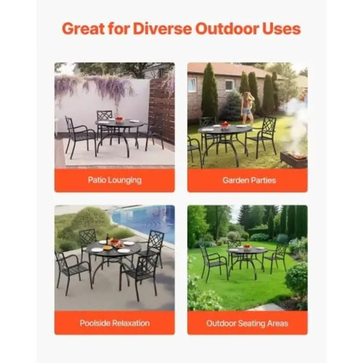 Outdoor Patio Dining Table, 120cm Round Metal Stee - Image 3