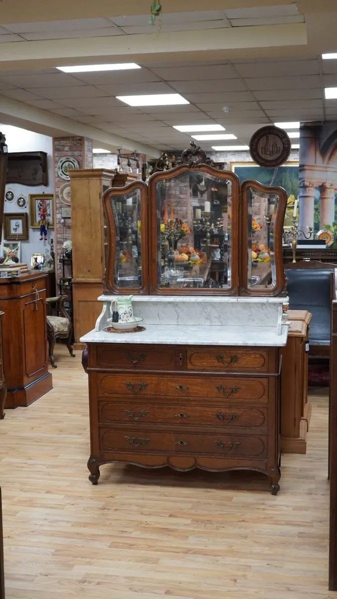 Antique French Oak Dressing Chest with Marble Top - Image 1