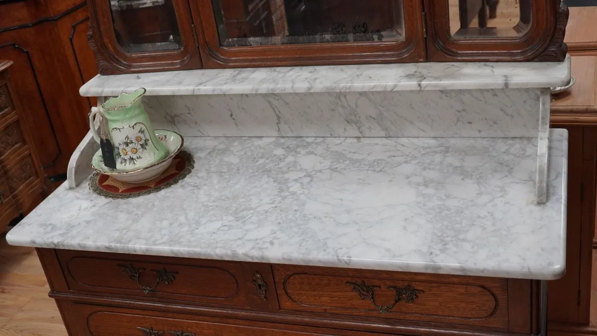 Antique French Oak Dressing Chest with Marble Top - Image 4