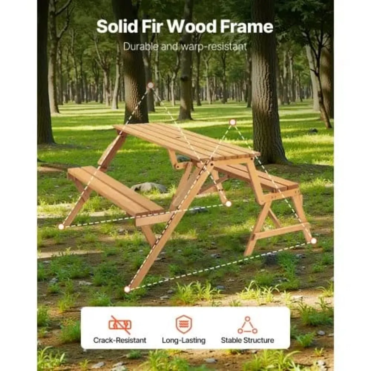 2-in-1 Transforming Interchangeable Picnic Table, - Image 4
