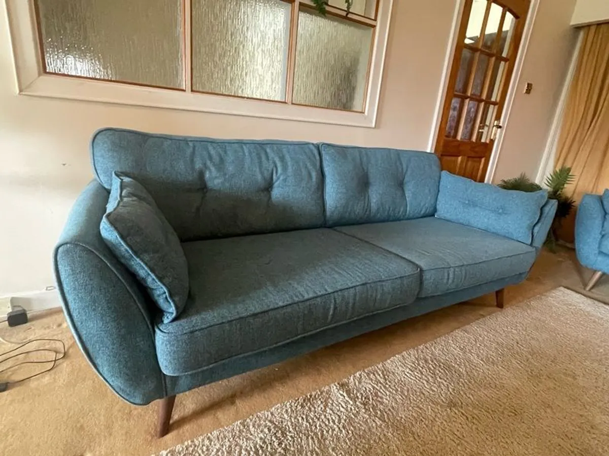 French Connection DFS Zinc Sofa Suite in Teal - 4 seater, 3 seater & Cuddler - Image 4