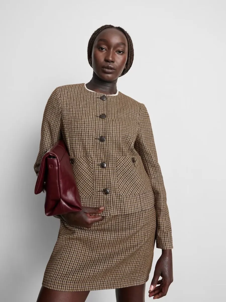 NEW Brown Houndstooth Patch Pocket Short Cropped J - Image 3