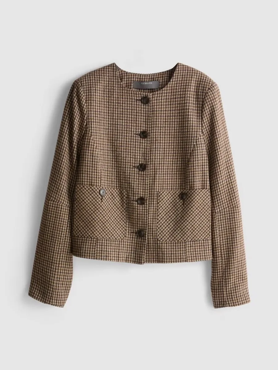 NEW Brown Houndstooth Patch Pocket Short Cropped J - Image 1