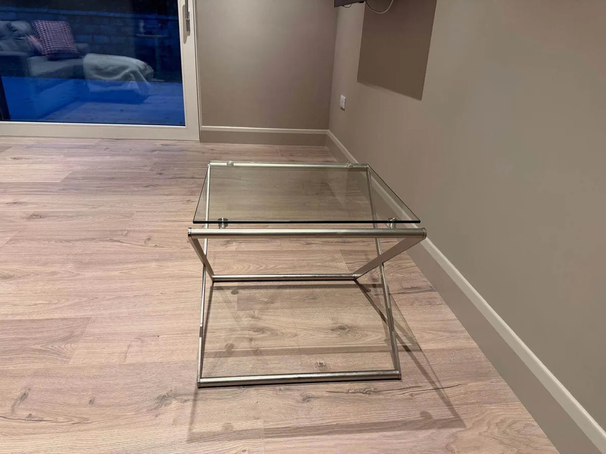 Modern Glass Lamp / Side Table Matt Chrome X-Frame - Image 3