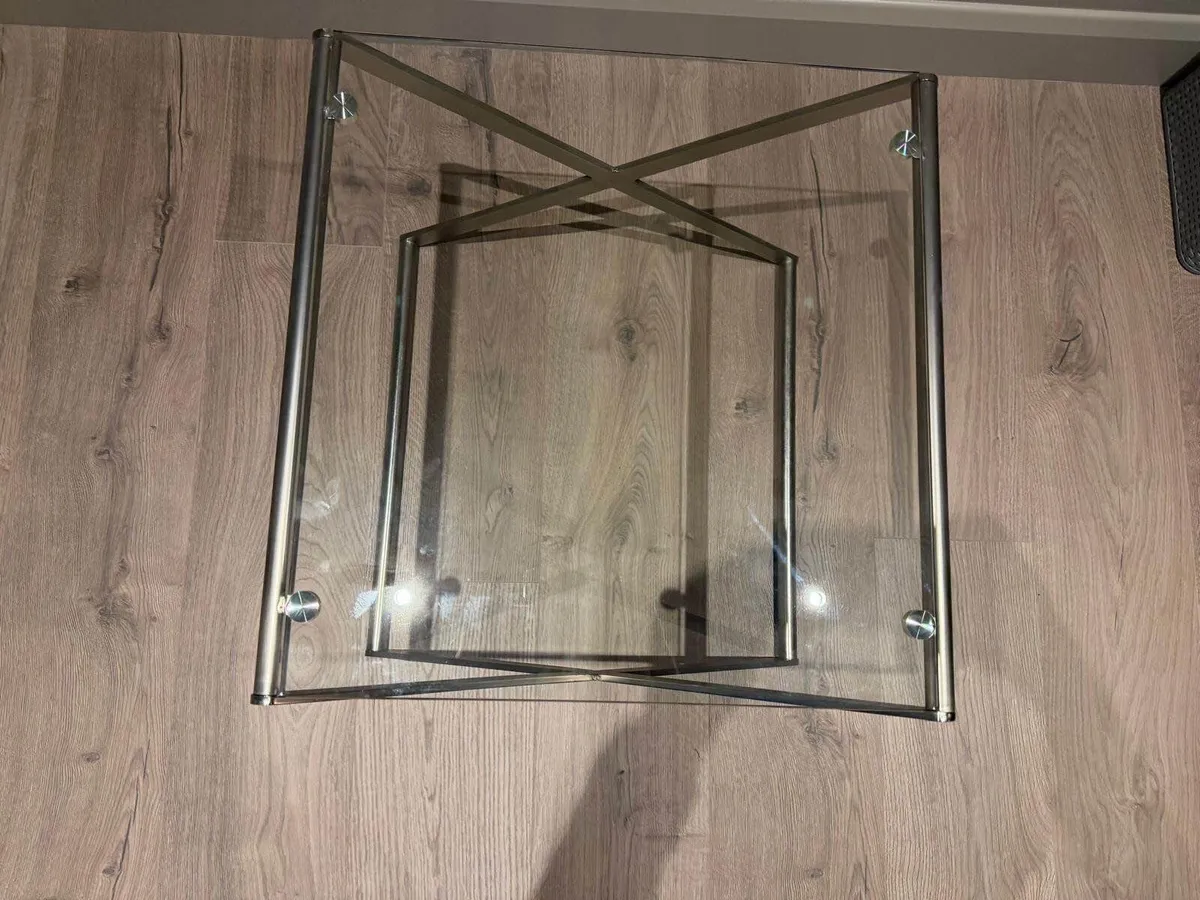 Modern Glass Lamp / Side Table Matt Chrome X-Frame - Image 4