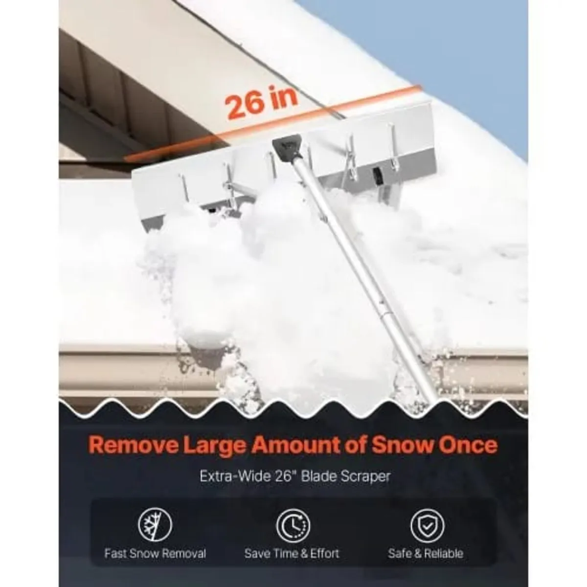 Snow Roof Rake, 66 cm Aluminum Blade, 2.3-6 m Adju - Image 2