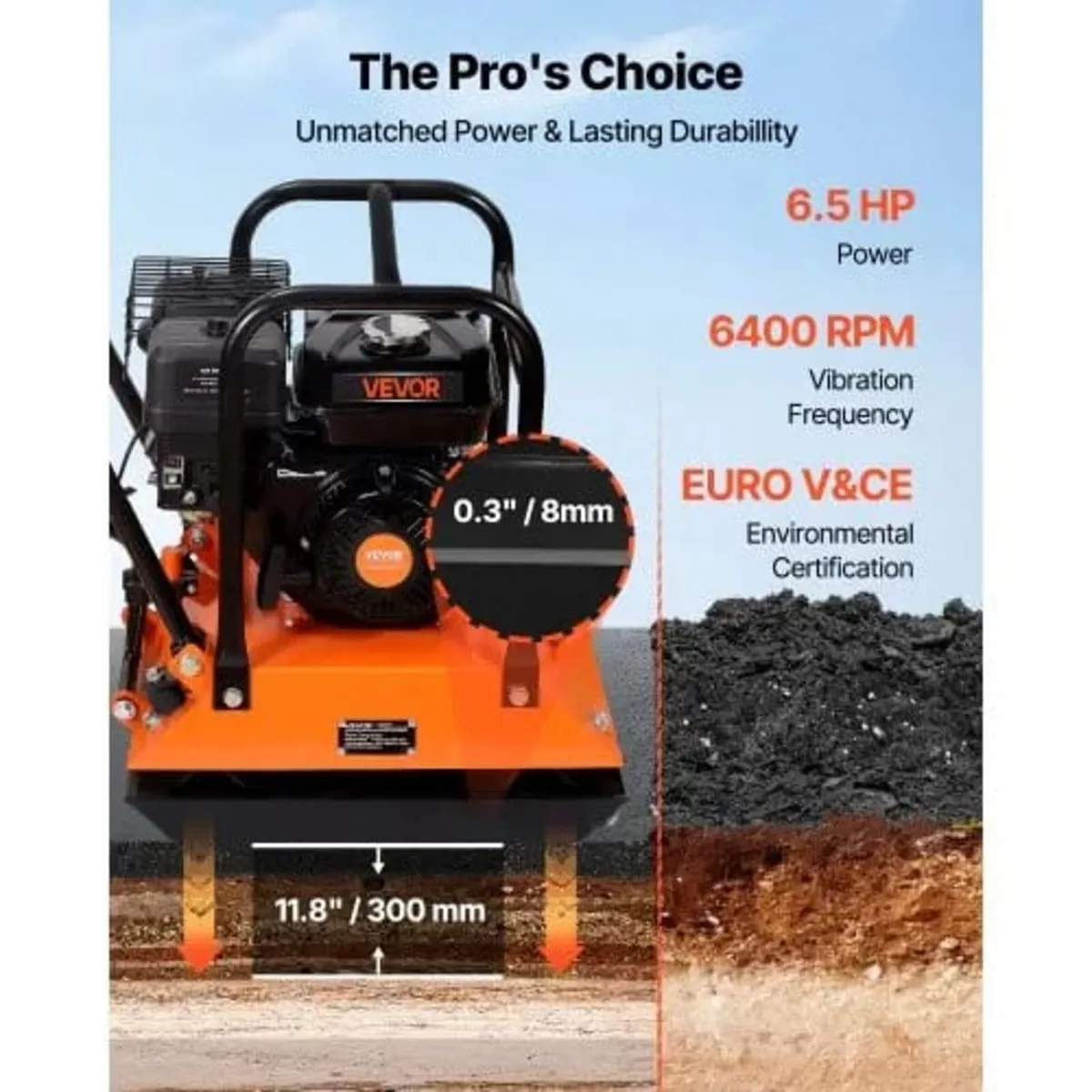 Plate Compactor, 6.5 HP 212CC Gas Engine, 6400 VPM - Image 3