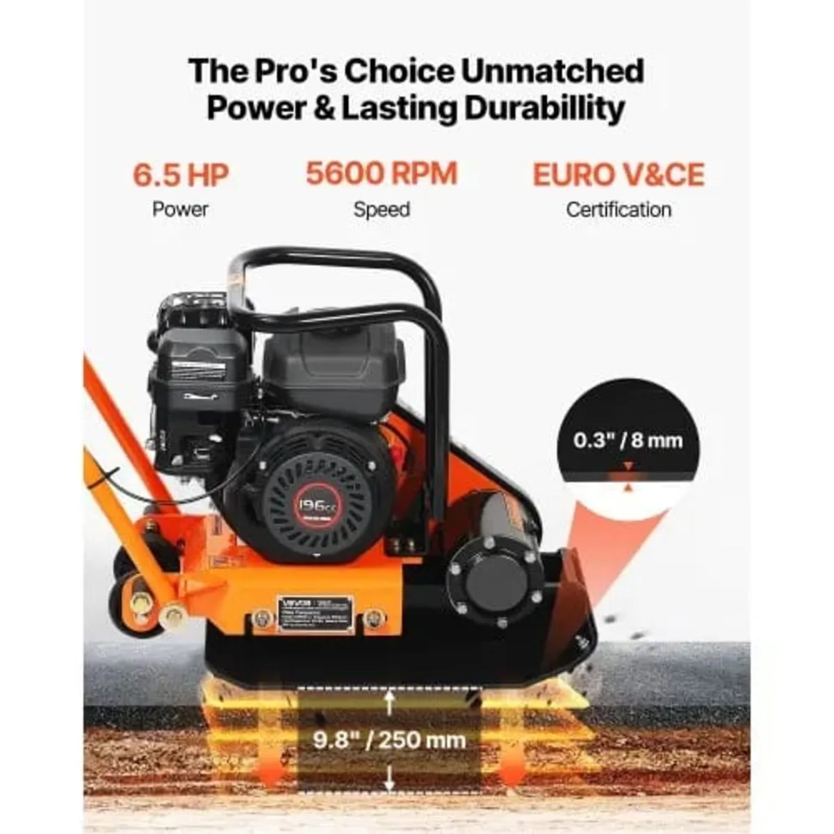 Plate Compactor, 6.5 HP 196CC Gas Engine, 5600 VPM - Image 4